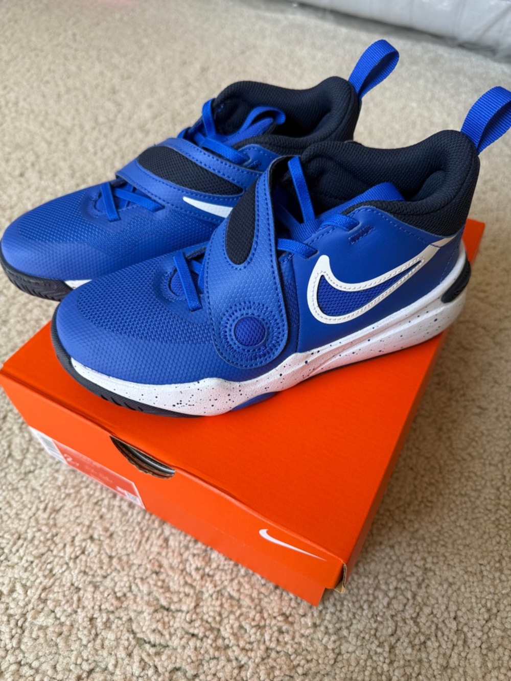 Nike Kids Royal Blue and White Velcro Athletic Basketball Shoes Sneakers